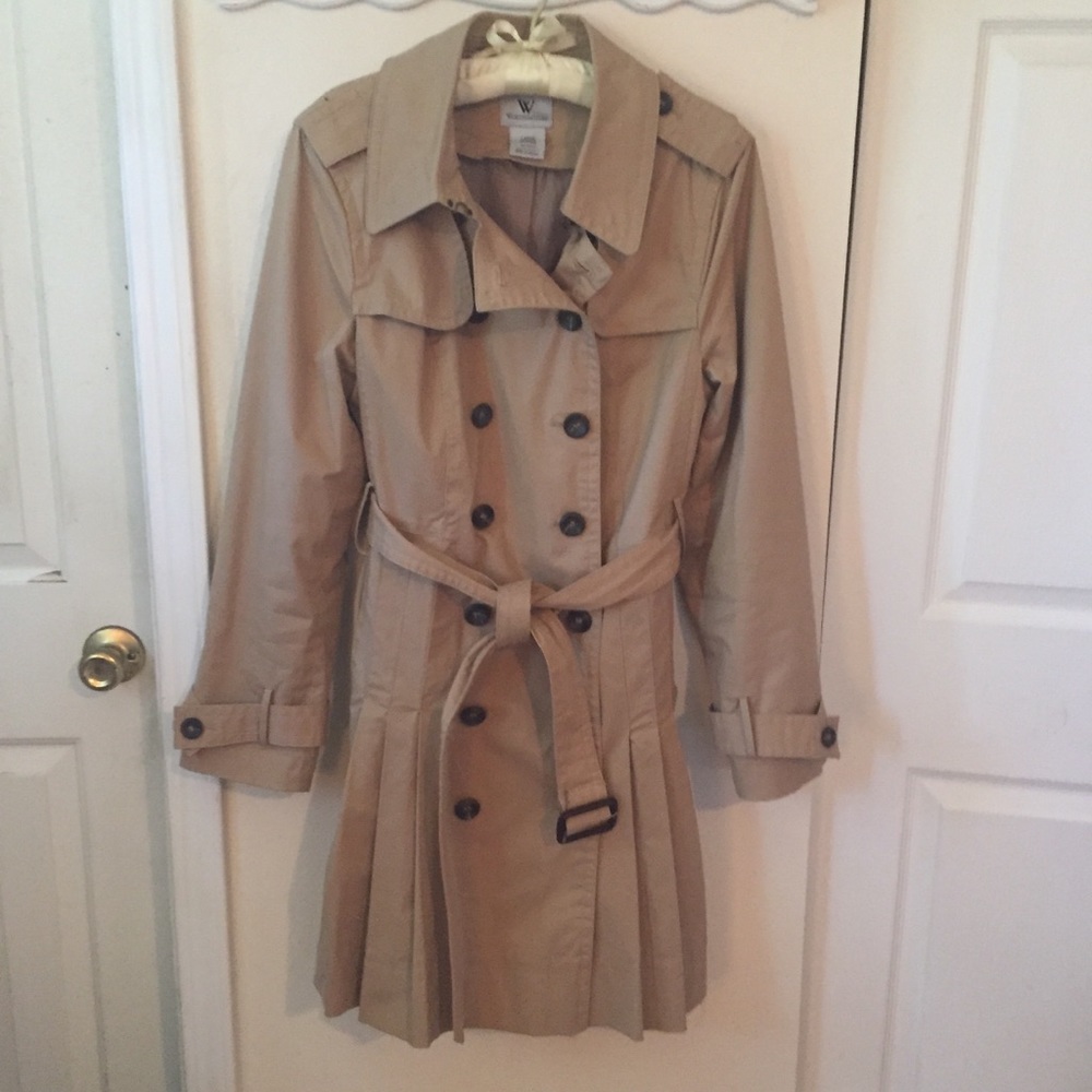 Worthington Khaki Trench Coat with Pleated Skirt